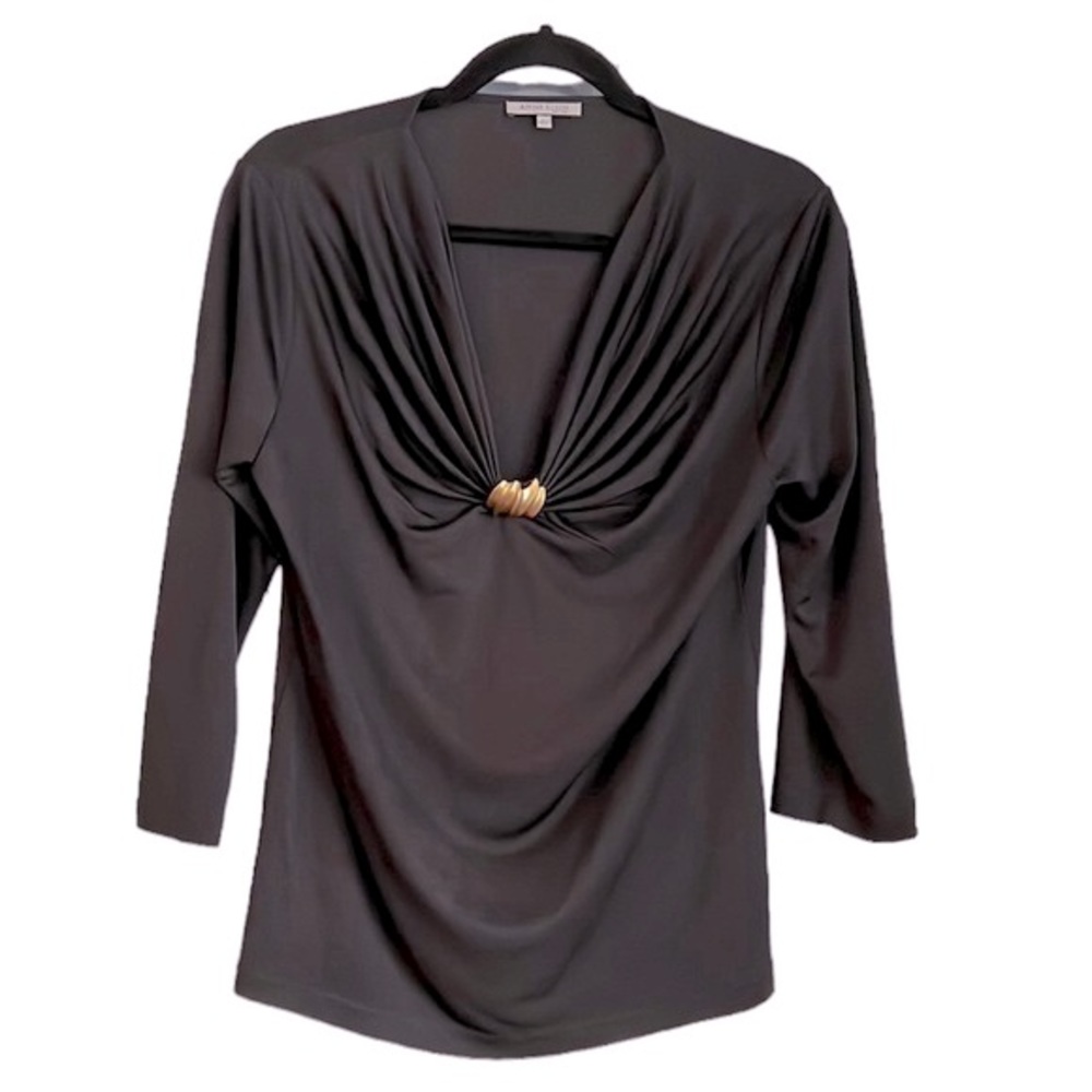 Anne Klein Silk 3/4 Sleeve V Neck Top Size L